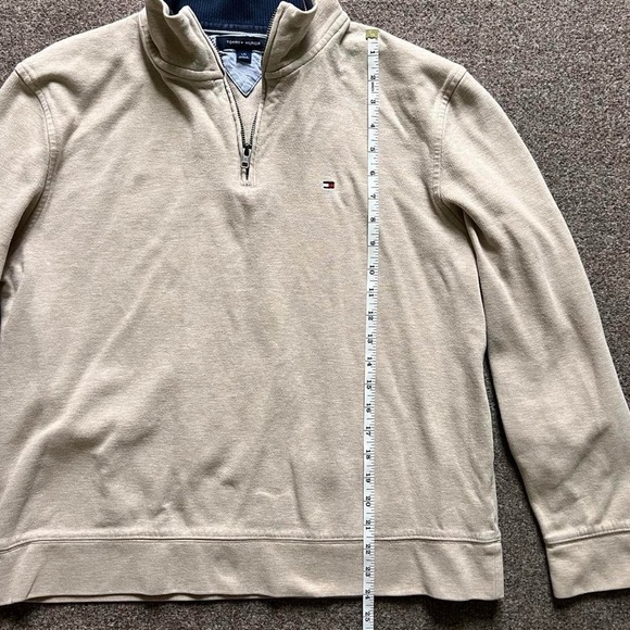 Tommy Hilfiger 1/4 Zip Mock Neck Jumper Sweater Heathered Cream Mens Size Large - Picture 8 of 8